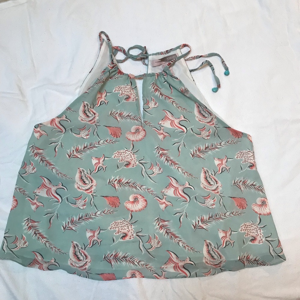 Blue and Orange Fish & Shell Print Tank Top Cami, size Medium